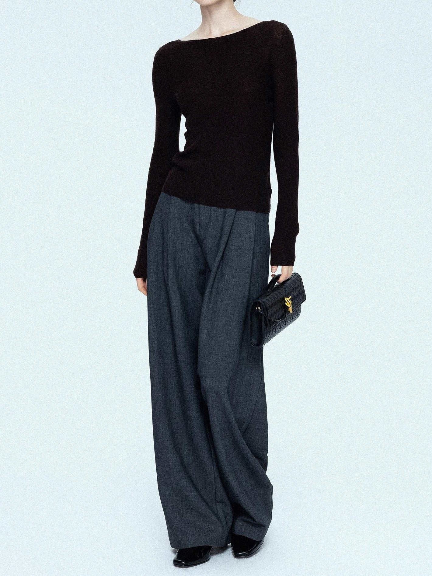 chicjuly Cropped Fine Yarn Knit Minimalist Women's Pure Wool Long Sleeve T-shirts