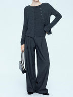 chicjuly Cropped Fine Yarn Knit Minimalist Women's Pure Wool Long Sleeve T-shirts