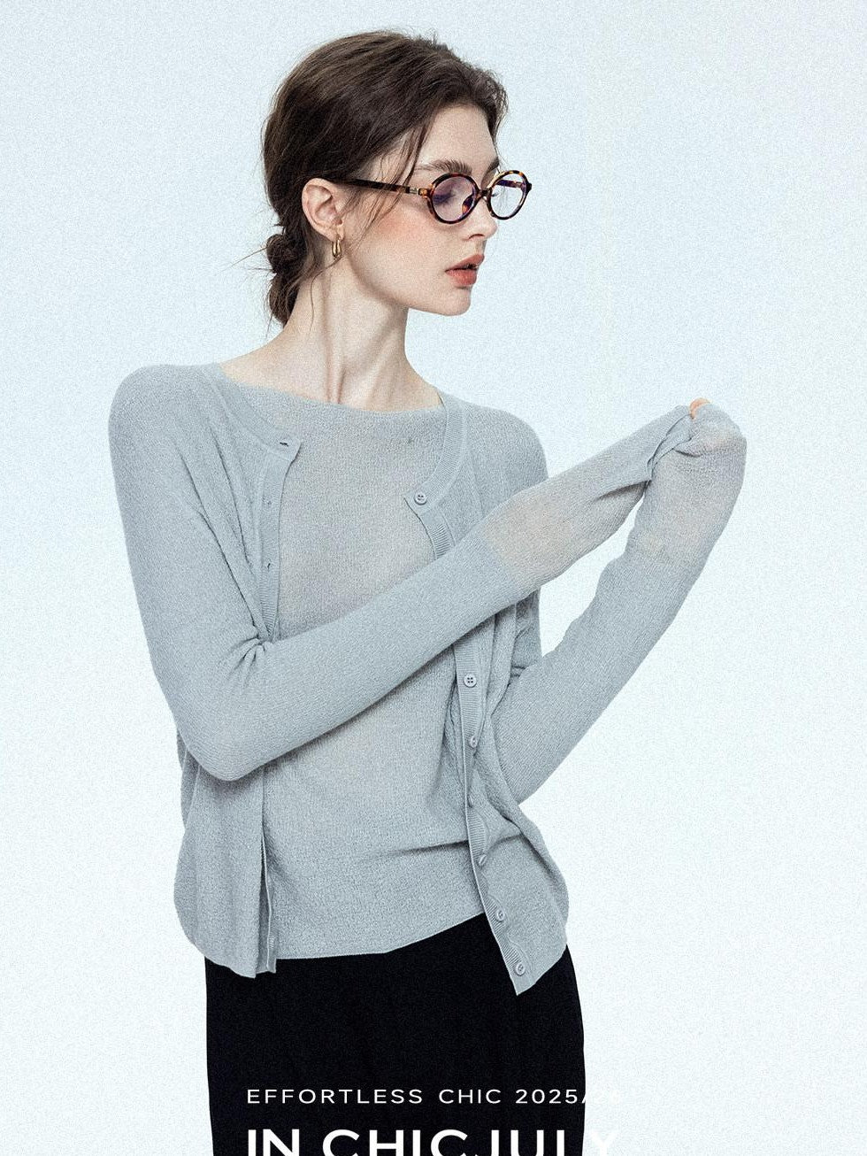 chicjuly Cropped Fine Yarn Knit Minimalist Women's Pure Wool Long Sleeve T-shirts