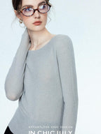chicjuly Cropped Fine Yarn Knit Minimalist Women's Pure Wool Long Sleeve T-shirts