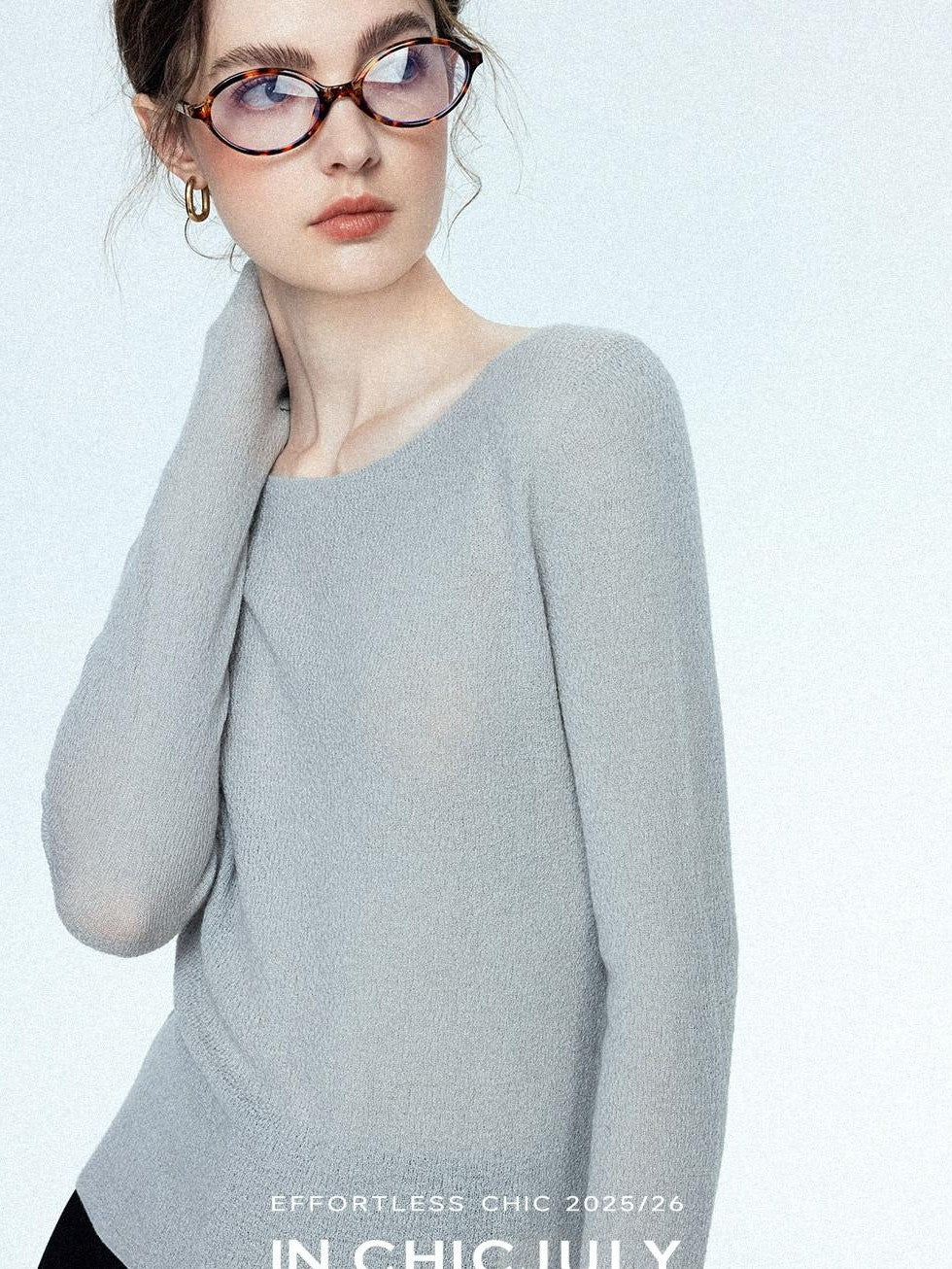 chicjuly Cropped Fine Yarn Knit Minimalist Women's Pure Wool Long Sleeve T-shirts