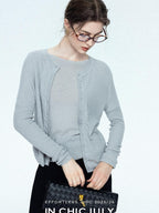 chicjuly Cropped Fine Yarn Knit Minimalist Women's Pure Wool Long Sleeve T-shirts