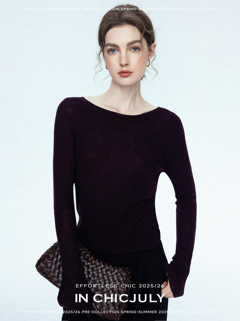 chicjuly Cropped Fine Yarn Knit Minimalist Women's Pure Wool Long Sleeve T-shirts