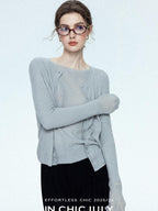 chicjuly Cropped Fine Yarn Knit Minimalist Women's Pure Wool Long Sleeve T-shirts