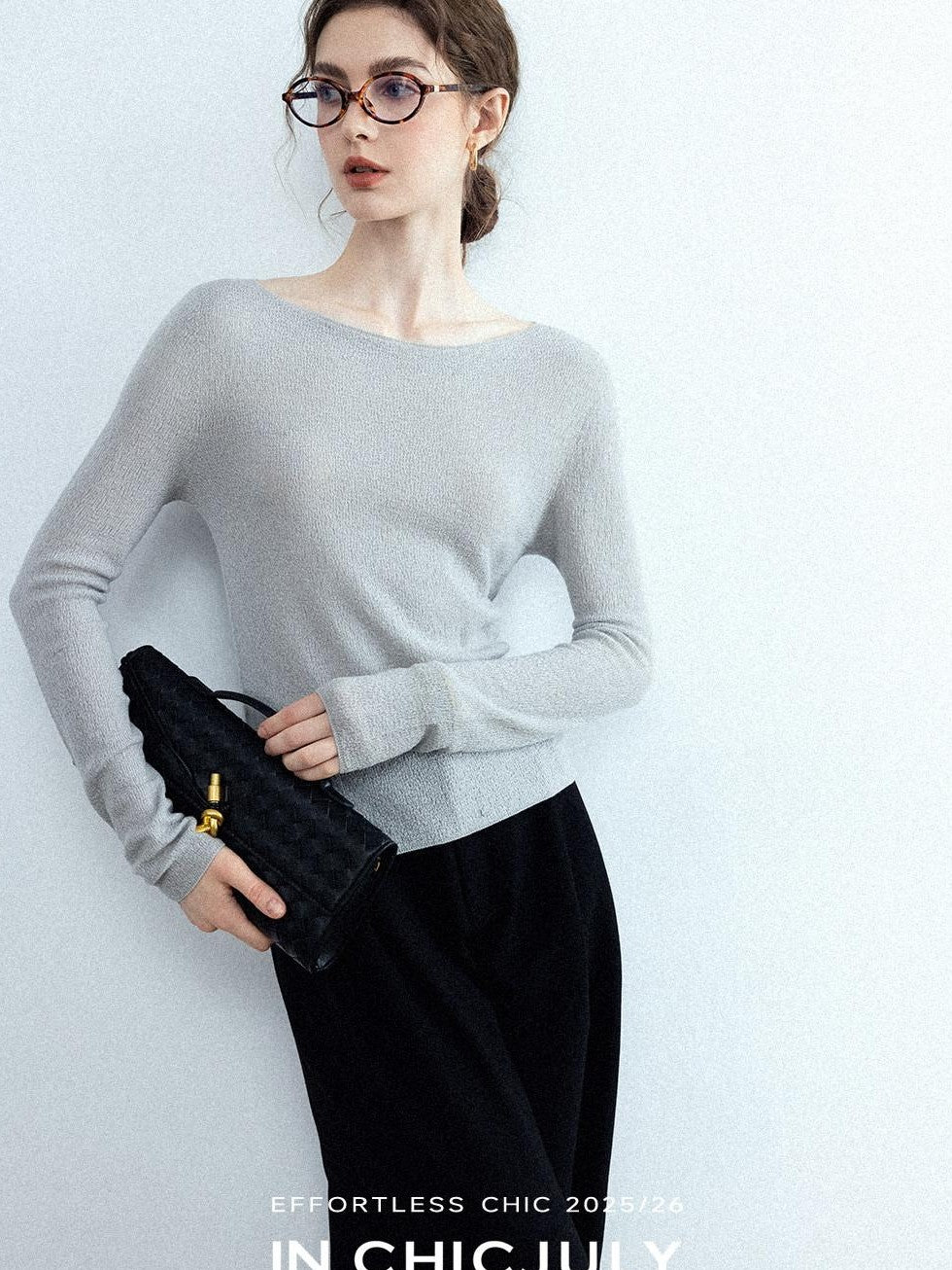 chicjuly Cropped Fine Yarn Knit Minimalist Women's Pure Wool Long Sleeve T-shirts