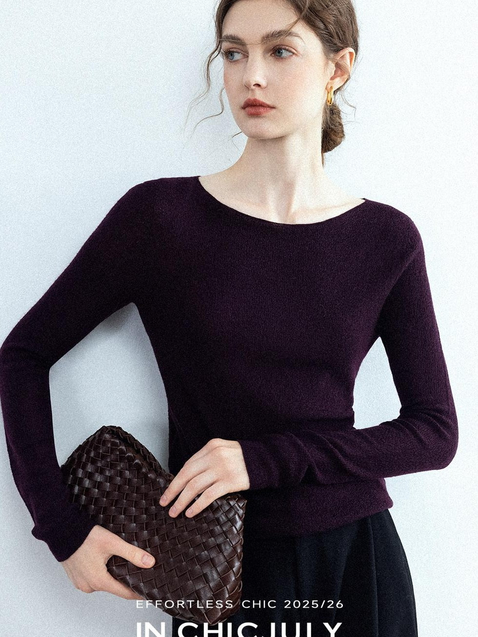 chicjuly Cropped Fine Yarn Knit Minimalist Women's Pure Wool Long Sleeve T-shirts