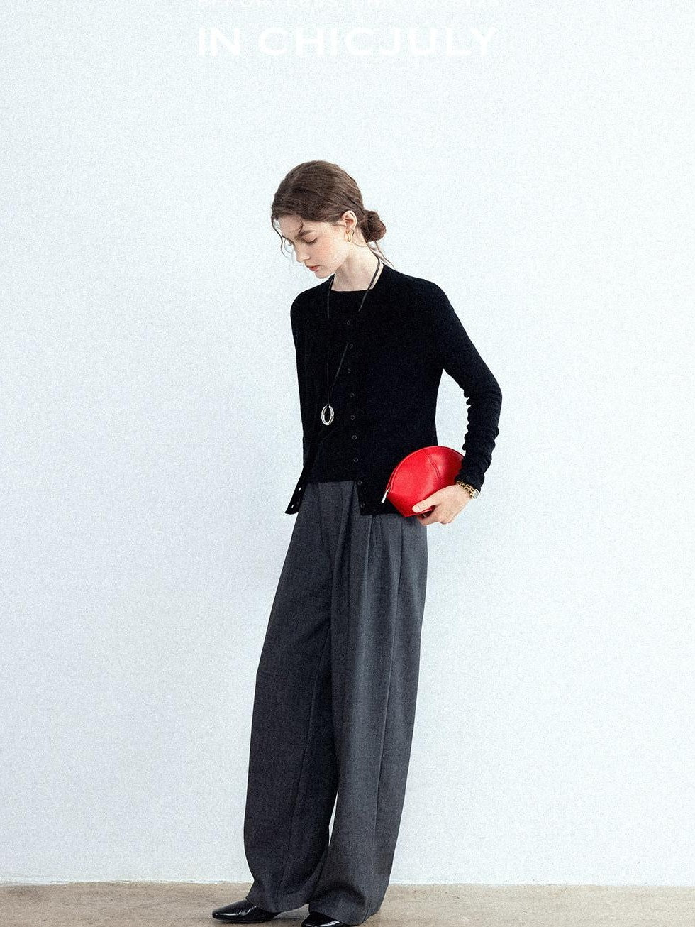 chicjuly Cropped Fine Yarn Knit Minimalist Women's Pure Wool Long Sleeve T-shirts