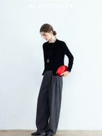 chicjuly Cropped Fine Yarn Knit Minimalist Women's Pure Wool Long Sleeve T-shirts