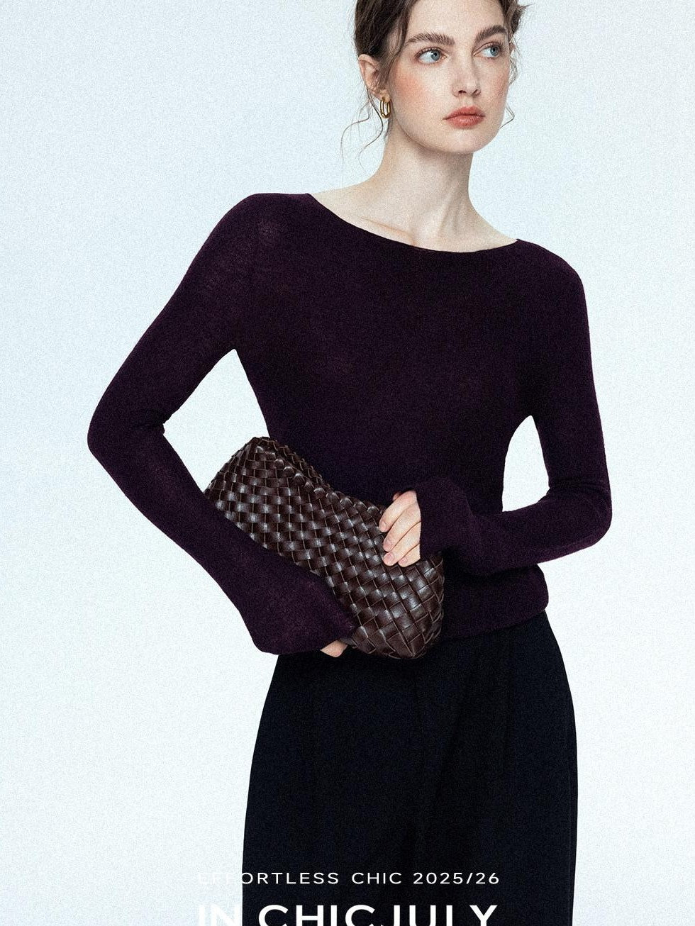 chicjuly Cropped Fine Yarn Knit Minimalist Women's Pure Wool Long Sleeve T-shirts