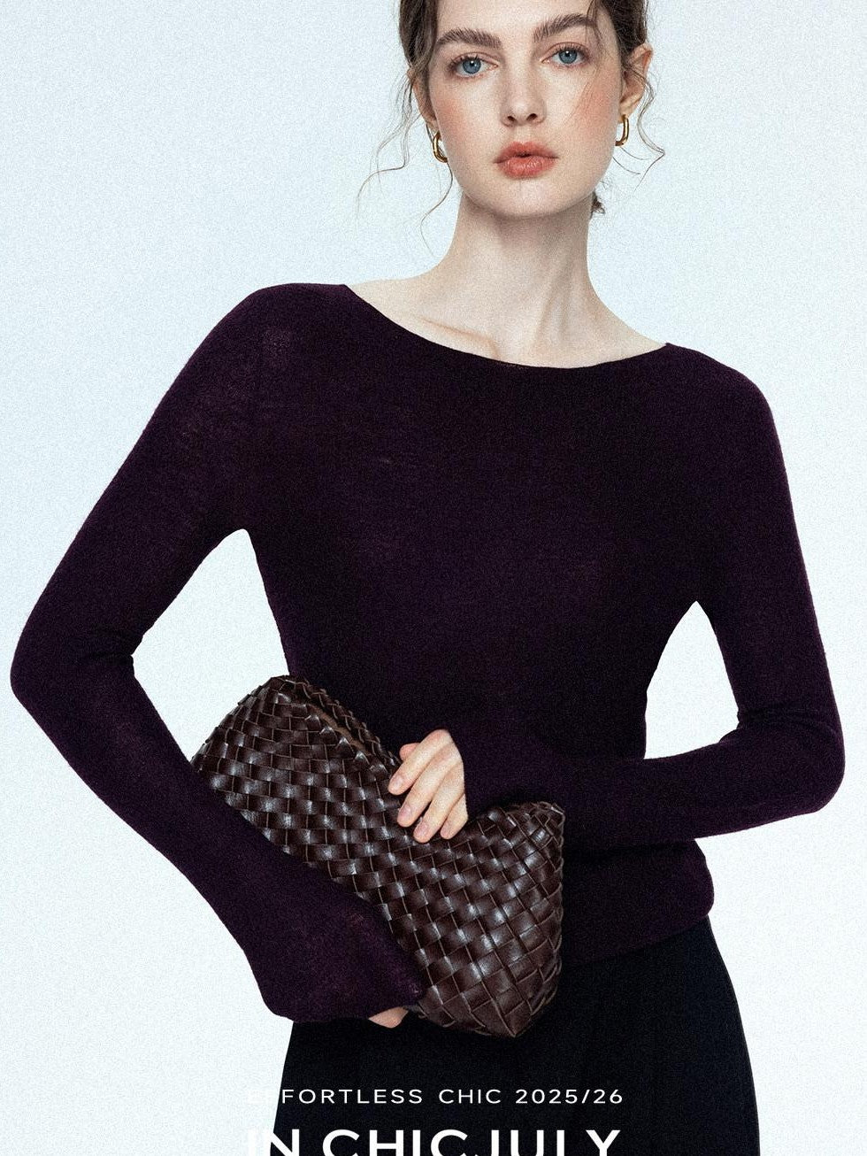 chicjuly Cropped Fine Yarn Knit Minimalist Women's Pure Wool Long Sleeve T-shirts