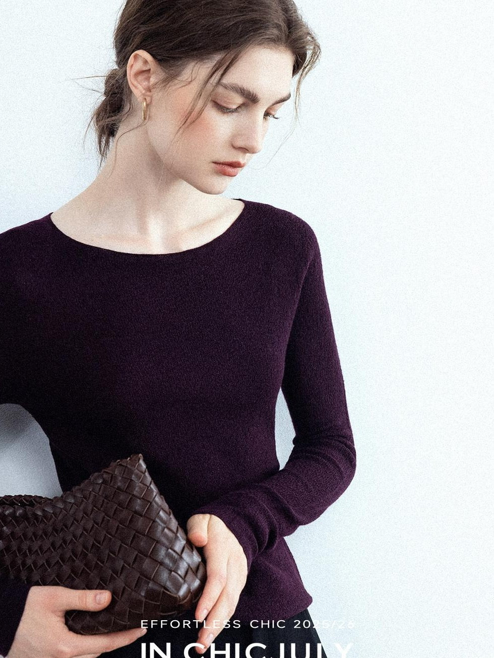 chicjuly Cropped Fine Yarn Knit Minimalist Women's Pure Wool Long Sleeve T-shirts