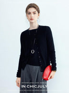 chicjuly Cropped Fine Yarn Knit Minimalist Women's Pure Wool Long Sleeve T-shirts