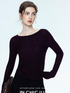 chicjuly Cropped Fine Yarn Knit Minimalist Women's Pure Wool Long Sleeve T-shirts