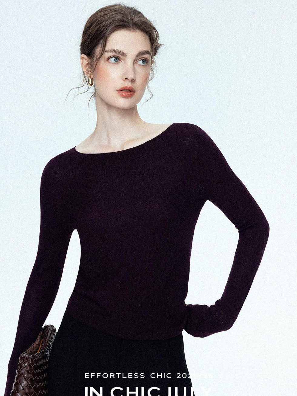 chicjuly Cropped Fine Yarn Knit Minimalist Women's Pure Wool Long Sleeve T-shirts