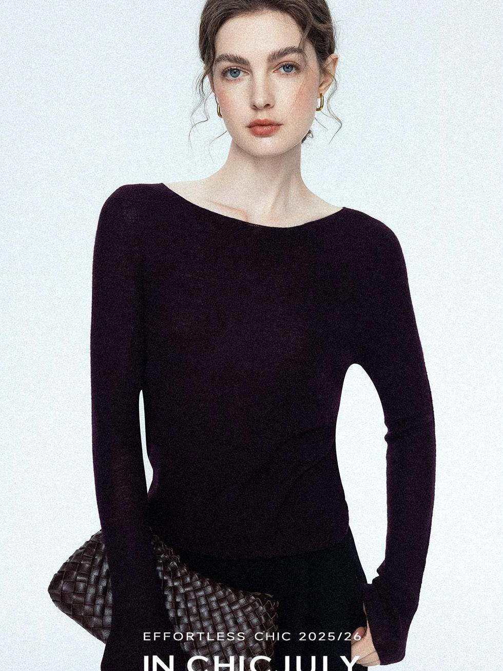 chicjuly Cropped Fine Yarn Knit Minimalist Women's Pure Wool Long Sleeve T-shirts