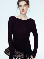 chicjuly Cropped Fine Yarn Knit Minimalist Women's Pure Wool Long Sleeve T-shirts