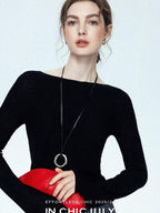 chicjuly Cropped Fine Yarn Knit Minimalist Women's Pure Wool Long Sleeve T-shirts