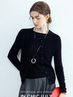 chicjuly Cropped Fine Yarn Knit Minimalist Women's Pure Wool Long Sleeve T-shirts