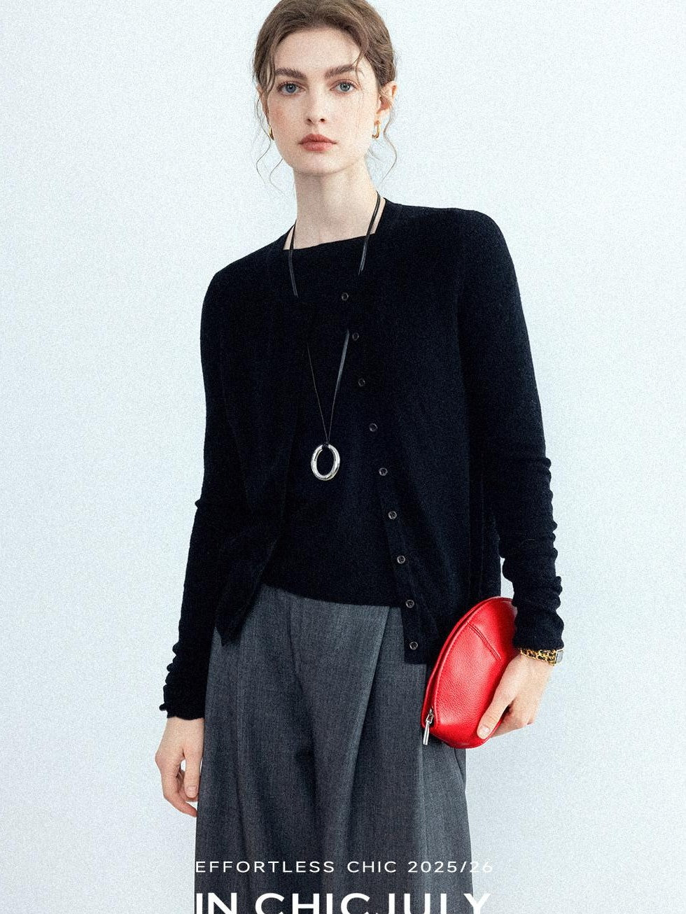 chicjuly Cropped Fine Yarn Knit Minimalist Women's Pure Wool Long Sleeve T-shirts