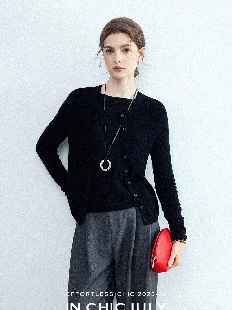 chicjuly Cropped Fine Yarn Knit Minimalist Women's Pure Wool Long Sleeve T-shirts