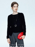 chicjuly Cropped Fine Yarn Knit Minimalist Women's Pure Wool Long Sleeve T-shirts