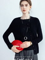 chicjuly Cropped Fine Yarn Knit Minimalist Women's Pure Wool Long Sleeve T-shirts