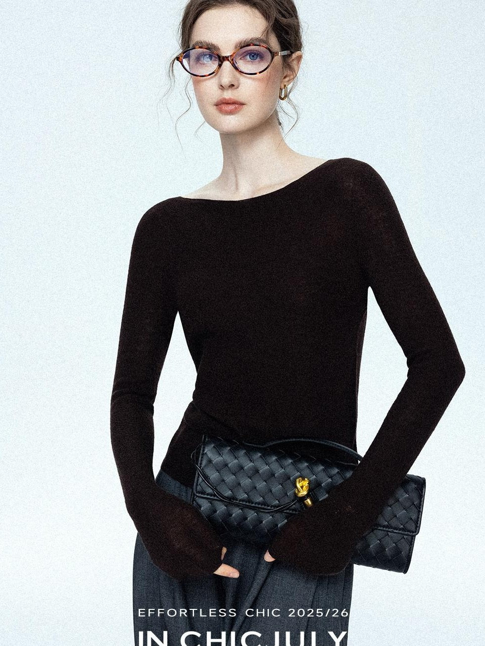 chicjuly Cropped Fine Yarn Knit Minimalist Women's Pure Wool Long Sleeve T-shirts