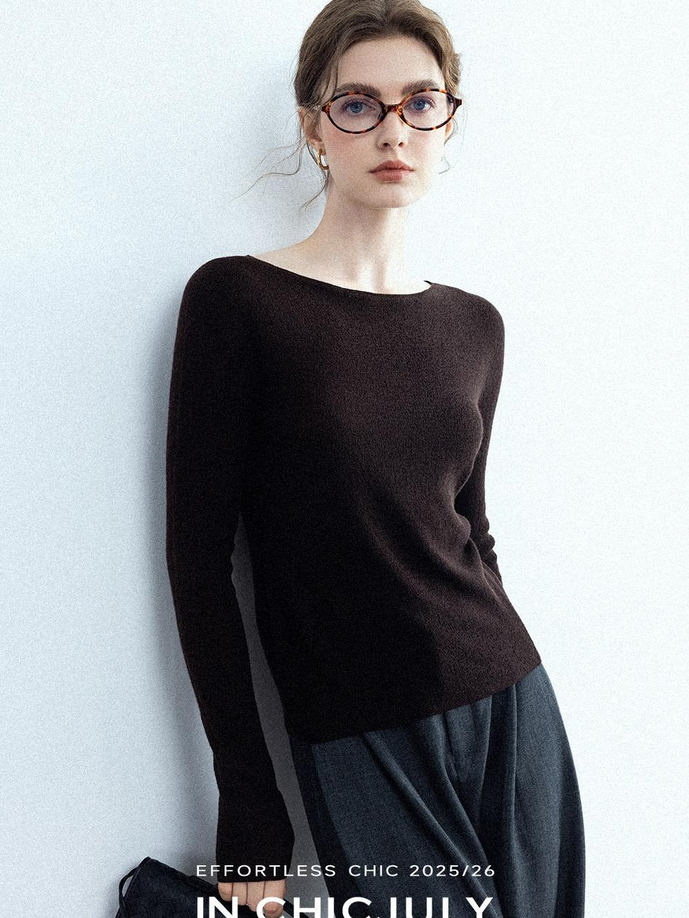 chicjuly Cropped Fine Yarn Knit Minimalist Women's Pure Wool Long Sleeve T-shirts