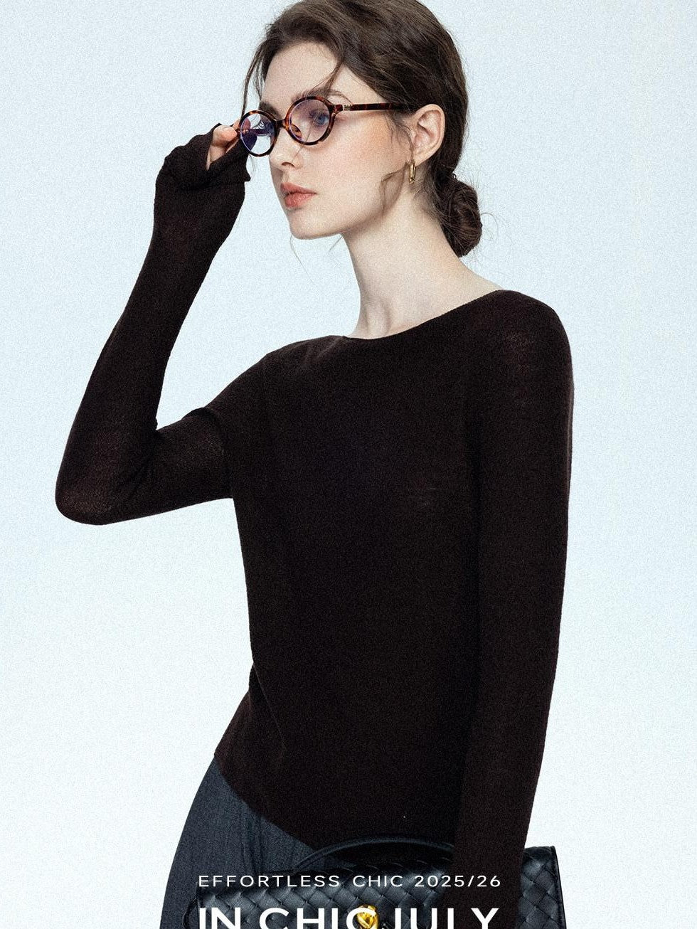 chicjuly Cropped Fine Yarn Knit Minimalist Women's Pure Wool Long Sleeve T-shirts