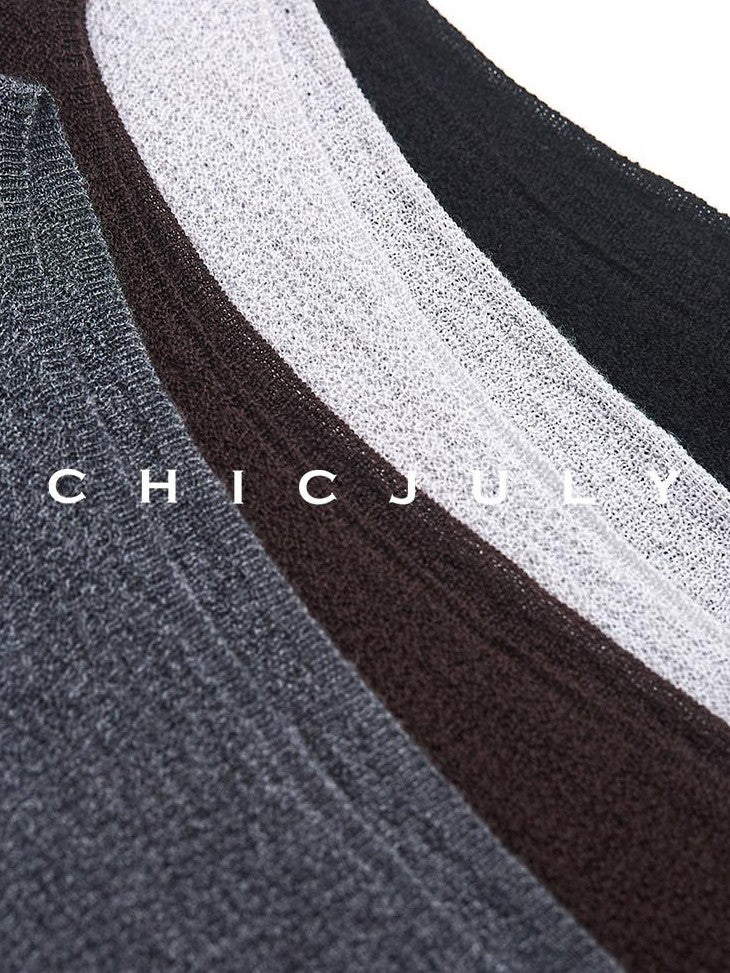 chicjuly Cropped Fine Yarn Knit Minimalist Women's Pure Wool Long Sleeve T-shirts