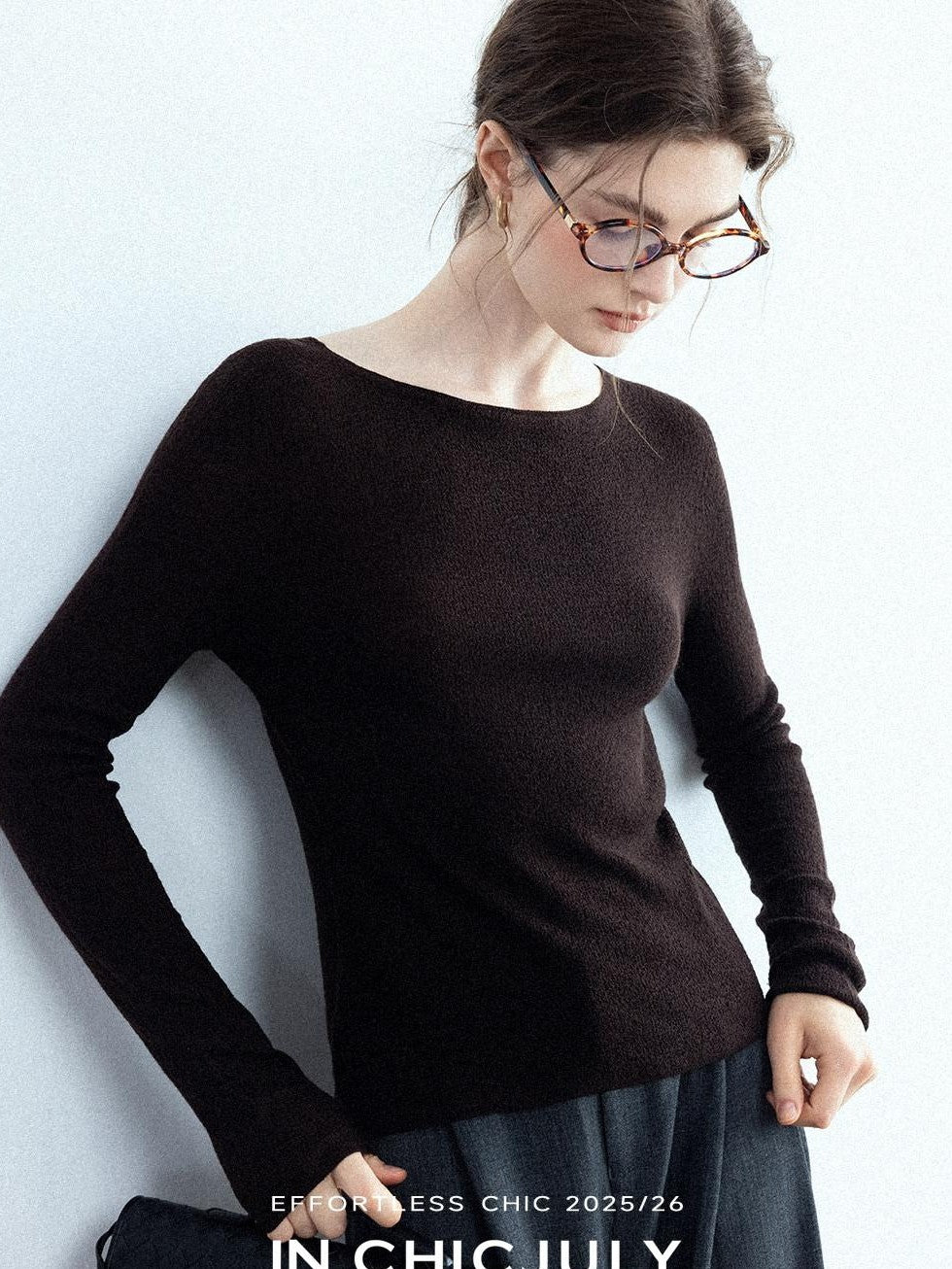 chicjuly Cropped Fine Yarn Knit Minimalist Women's Pure Wool Long Sleeve T-shirts