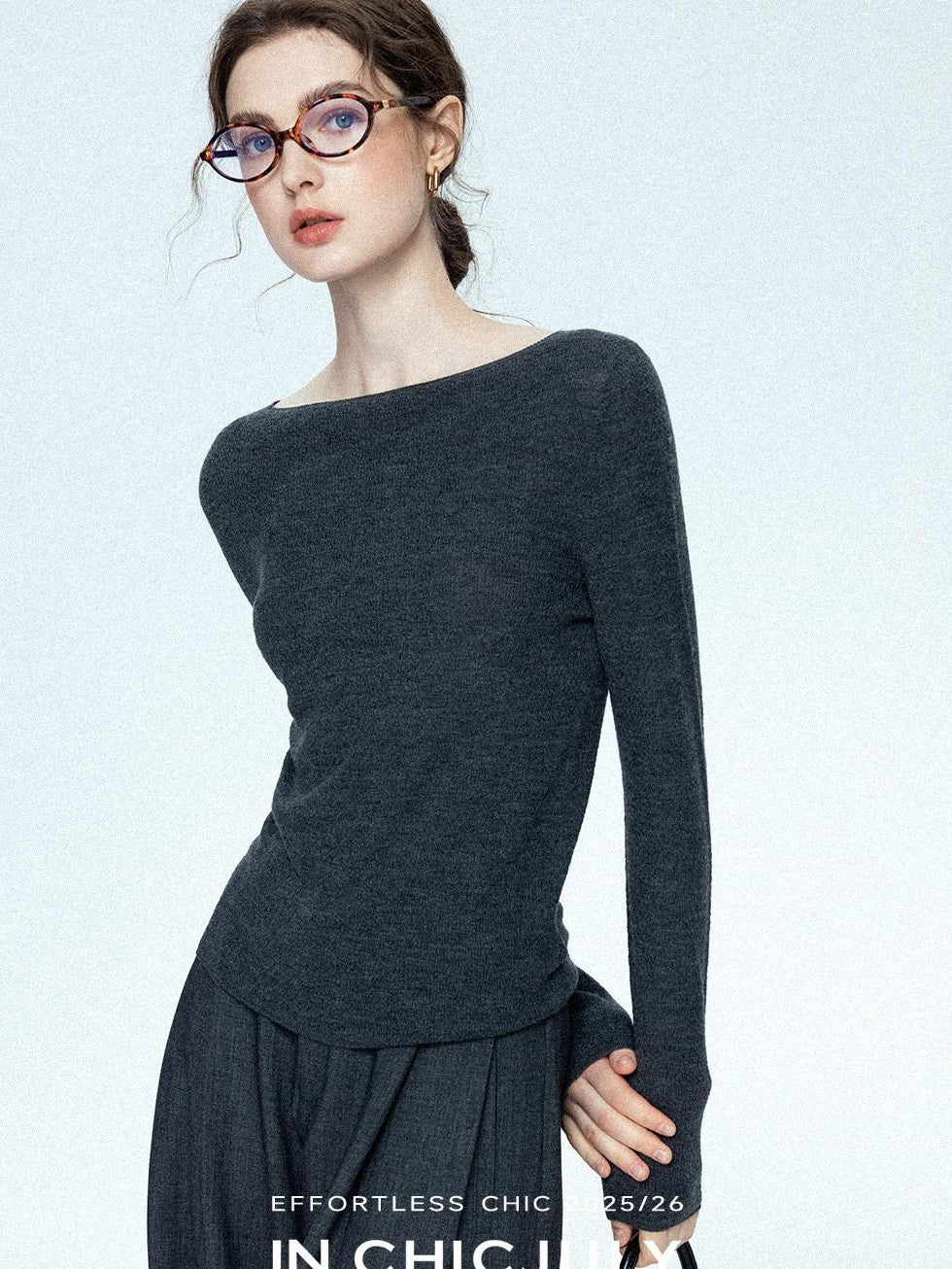chicjuly Cropped Fine Yarn Knit Minimalist Women's Pure Wool Long Sleeve T-shirts