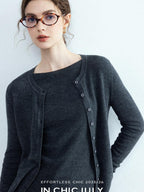 chicjuly Cropped Fine Yarn Knit Minimalist Women's Pure Wool Long Sleeve T-shirts
