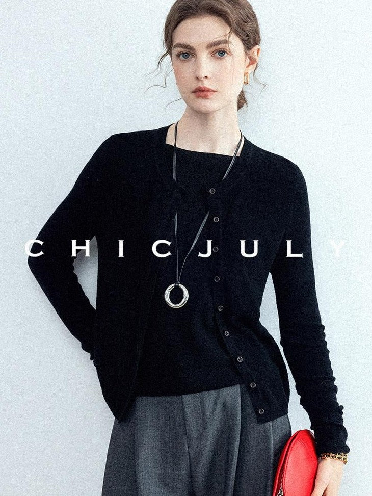 chicjuly Cropped Fine Yarn Knit Minimalist Women's Pure Wool Long Sleeve T-shirts