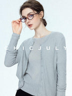 chicjuly Cropped Fine Yarn Knit Minimalist Women's Pure Wool Long Sleeve T-shirts