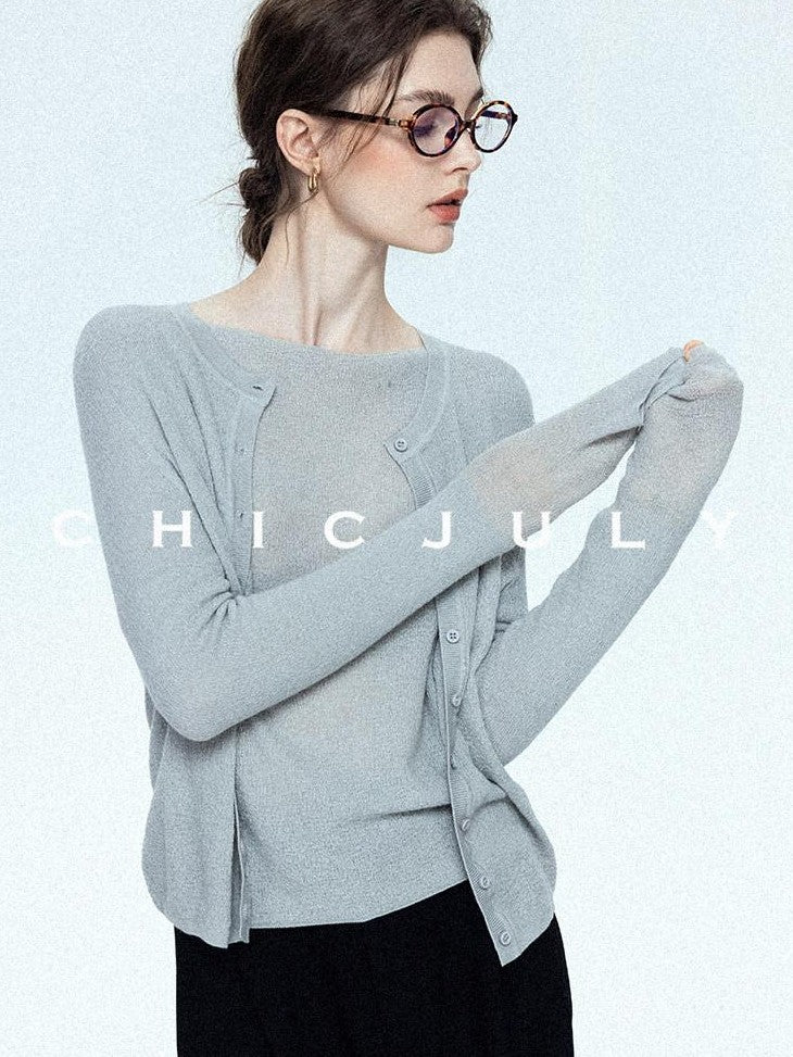 chicjuly Cropped Fine Yarn Knit Minimalist Women's Pure Wool Long Sleeve T-shirts