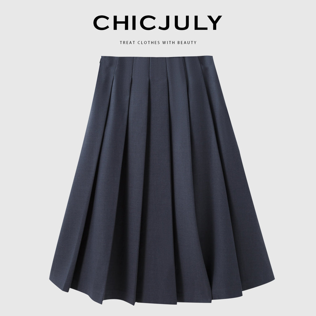 chicjuly Cross Texture High Waist Pleated Women's Worsted Wool Midi Skirts 768059183426