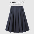 chicjuly Cross Texture High Waist Pleated Women's Worsted Wool Midi Skirts 768059183426