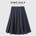 chicjuly Cross Texture High Waist Pleated Women's Worsted Wool Midi Skirts 768059183426