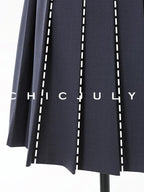 chicjuly Cross Texture High Waist Pleated Women's Worsted Wool Midi Skirts