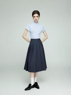 chicjuly Cross Texture High Waist Pleated Women's Worsted Wool Midi Skirts