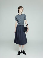 chicjuly Cross Texture High Waist Pleated Women's Worsted Wool Midi Skirts