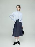 chicjuly Cross Texture High Waist Pleated Women's Worsted Wool Midi Skirts