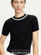 chicjuly Diamond 3d Embroidery Knitted Round Neck Women's Wool Short Sleeve T-shirts