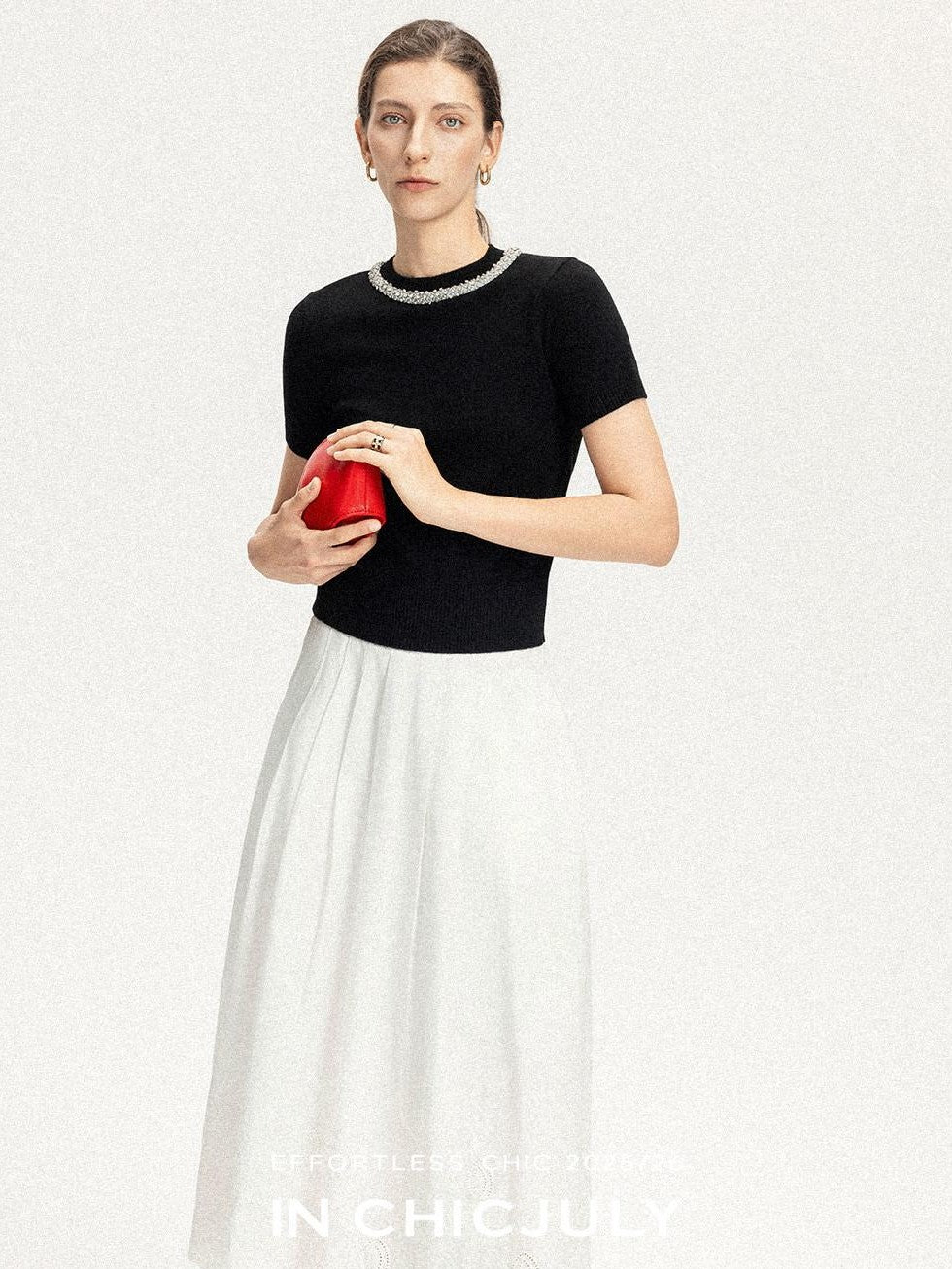 chicjuly Diamond 3d Embroidery Knitted Round Neck Women's Wool Short Sleeve T-shirts