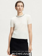 chicjuly Diamond 3d Embroidery Knitted Round Neck Women's Wool Short Sleeve T-shirts