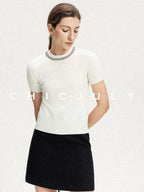 chicjuly Diamond 3d Embroidery Knitted Round Neck Women's Wool Short Sleeve T-shirts
