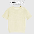 chicjuly Double Needle Texture Washi Yarn Women's Linen Blend Short Sleeve T-shirts 916828603790