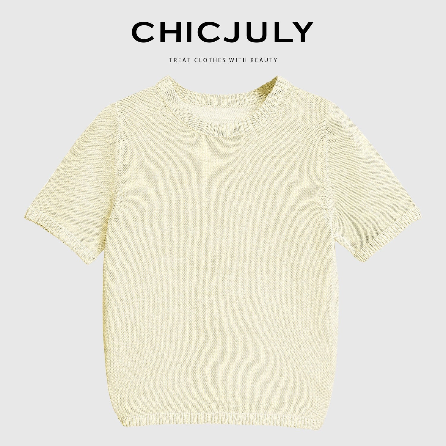 chicjuly Double Needle Texture Washi Yarn Women's Linen Blend Short Sleeve T-shirts 916828603790