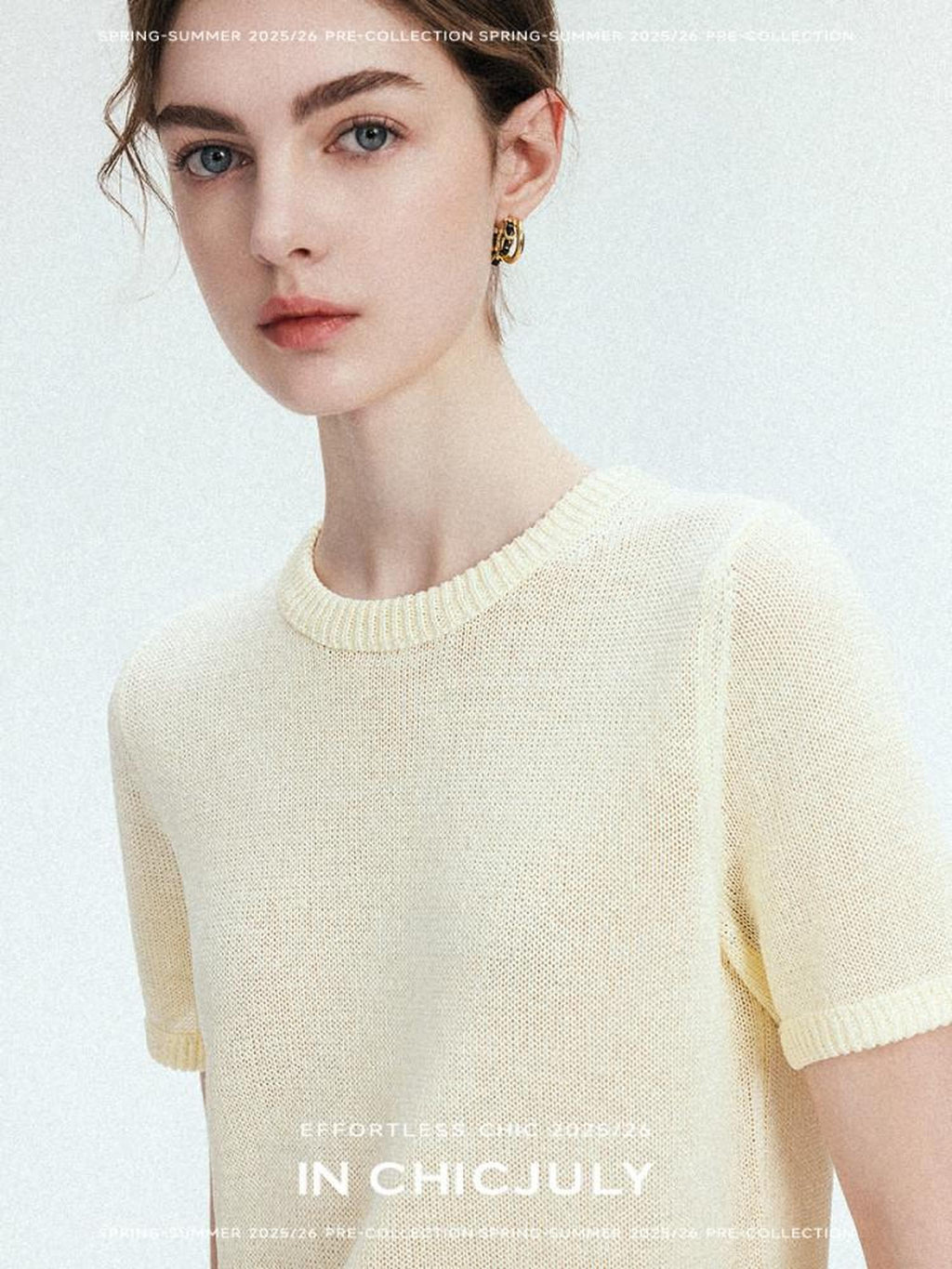 chicjuly Double Needle Texture Washi Yarn Women's Linen Blend Short Sleeve T-shirts
